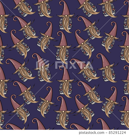 Seamless pattern illustration of a gnome with a beard in a hat. New year and christmas symbol on Seamless pattern illustration of a gnome with a beard in a hat. New year and christmas symbol on 85291224