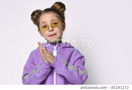 little preschooler girl in a warm blue sports little preschooler girl in a warm blue sports 85291272