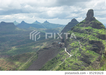 View of Mangi hill and Mulher fort. Mangi Tungi hills. Nashik, Maharashtra, India. 85291628