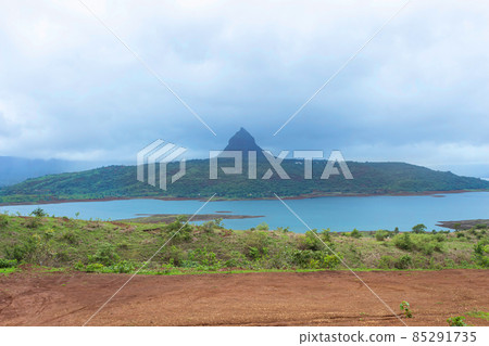 View of Tung fort from Pawna dam view point, Pune, Maharashtra, India, View of Tung fort from Pawna dam view point, Pune, Maharashtra, India, 85291735
