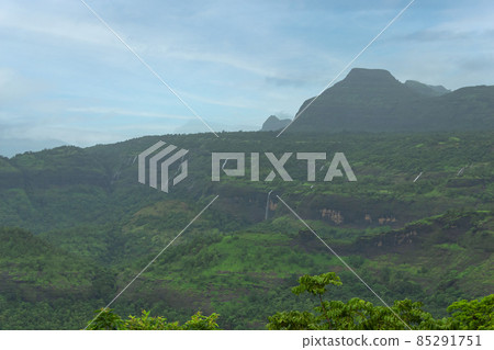 View of Tamhini Ghat waterfalls, during rainy season Tamhini, Pune, Maharashtra, India. View of Tamhini Ghat waterfalls, during rainy season Tamhini, Pune, Maharashtra, India. 85291751
