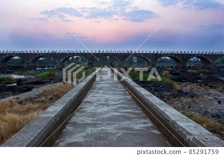 Old stone Ramling Bet Bridge, Bahe, Sangli, Maharashtra, India. 85291759