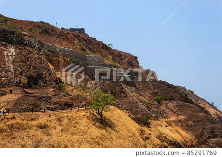 View of Vishalgad entrance gate and walls, Vishalgad Fort, Kolhapur, Maharashtra, India. View of Vishalgad entrance gate and walls, Vishalgad Fort, Kolhapur, Maharashtra, India. 85291769