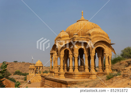 Golden Cenotaphs or Chhatris of Bada Bagh or Barabagh, Jaisalmer, Rajasthan, India. 85291872