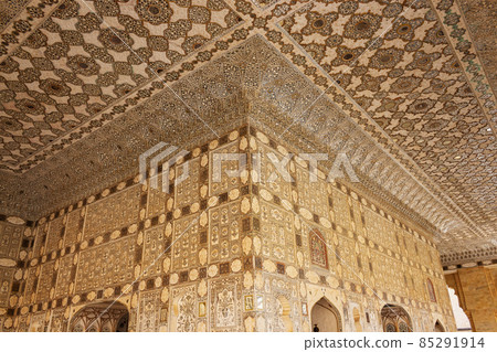 Mirror mosaics at Sheesh Mahal, mirror palace, Amer Fort, Jaipur, Rajasthan, India 85291914