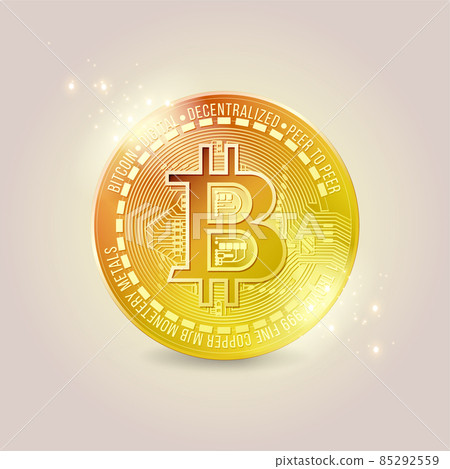 Gold bitcoin coin on a gentle pink background with glare 85292559