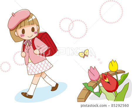 上學時對著鬱金香微笑的書包少女 上學時對著鬱金香微笑的書包少女 85292560