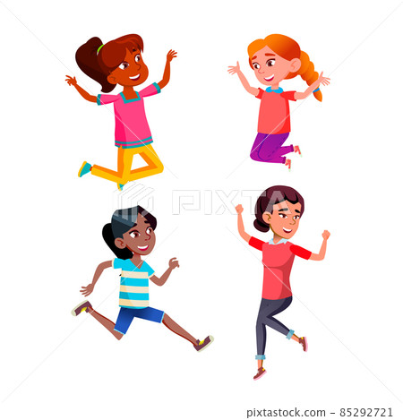 Jumping teen girl set vector Jumping teen girl set vector 85292721