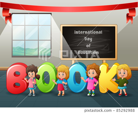 International day of Education with kids and alphabet letters at class 85292988