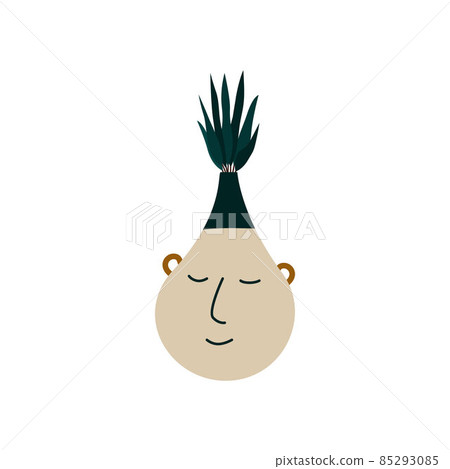 A flower pot with a picture of a face. Potted houseplant. Vector image in a flat cartoon style isolated on a white background 85293085