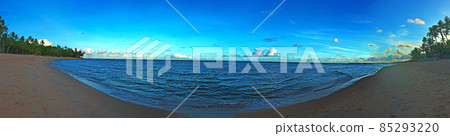 Panoramic view over the endless and deserted beach of Praia do Forte in the Brazilian province of Bahia during the day 85293220