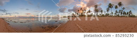 Panoramic view over the endless and deserted beach of Praia do Forte in the Brazilian province of Bahia during the day 85293230