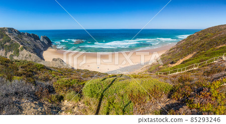 Panoramic picture of Praia da Bordeira in Portugal in summer Panoramic picture of Praia da Bordeira in Portugal in summer 85293246