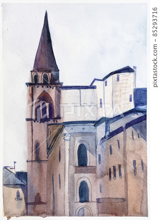 view of medieval tower of basilica in italian city 85293716