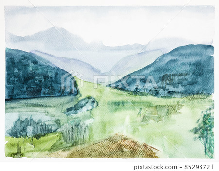 green meadow in mountain valley in Bavaria green meadow in mountain valley in Bavaria 85293721