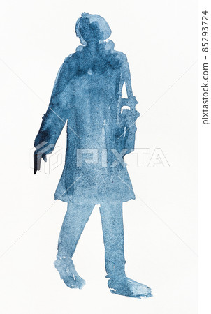 silhouette of walking woman in winter clothes silhouette of walking woman in winter clothes 85293724