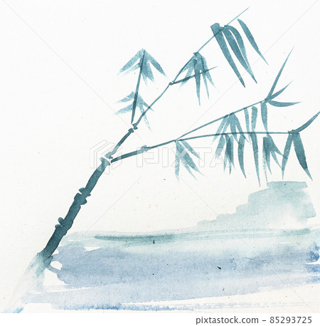 sketch of cane on sea coast in sumi-e technique sketch of cane on sea coast in sumi-e technique 85293725