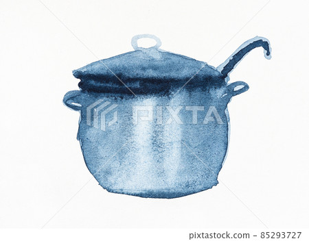 sketch of saucepan with ladle covered with lid sketch of saucepan with ladle covered with lid 85293727