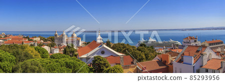 Panoramic view on cruise terminal of Lisbon with church of Sao Vicente of Fora in summer 85293956