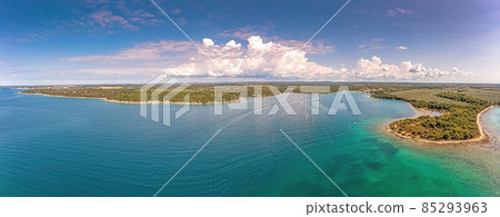 Drone panorama over Porto Busola peninsula near Porec in Croatia during daytime Drone panorama over Porto Busola peninsula near Porec in Croatia during daytime 85293963