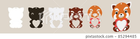 Cute red panda candy ornament. Layered paper decoration treat holder for dome. Hanger for sweets, candy for birthday, baby shower, valentine days. Print, cut out, glue. Vector stock illustration 85294485