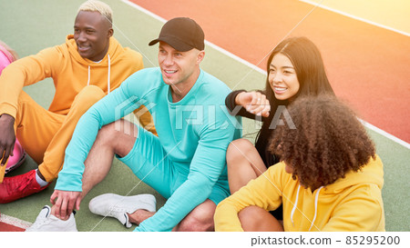 Multi-ethnic group people teenage friends. African-american, asian, caucasian student spending time together Multiracial friendship Multi-ethnic group people teenage friends. African-american, asian, caucasian student spending time together Multiracial friendship 85295200