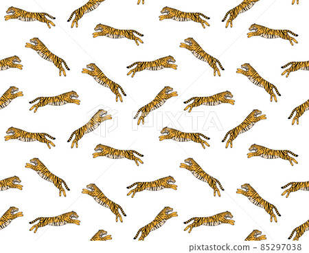 Vector seamless pattern of colored jumping tiger 85297038