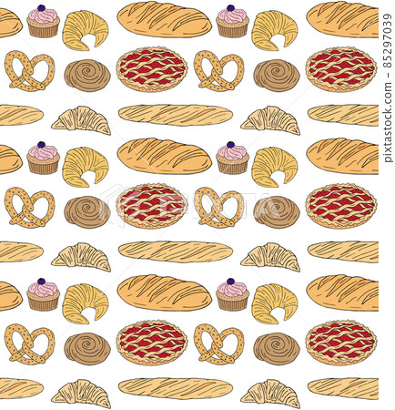 Vector seamless pattern of bakery bread and bun Vector seamless pattern of bakery bread and bun 85297039