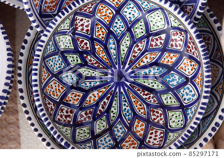 Tunisian colorful oriental pottery, detail 85297171