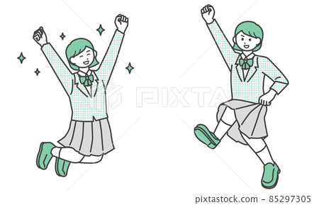 Illustration material set of jumping positive student girl 85297305