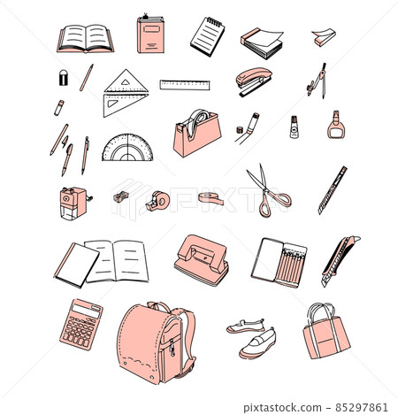 學校使用的文具套裝（簡單，手繪） 85297861