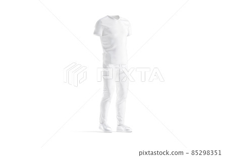 Blank white sport uniform with v-neck t-shirt and pants mockup Blank white sport uniform with v-neck t-shirt and pants mockup 85298351