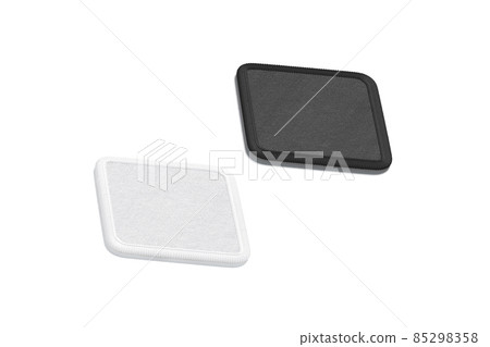 Blank white rhombus with round corners embroidered patch mockup, isolated Blank white rhombus with round corners embroidered patch mockup, isolated 85298358