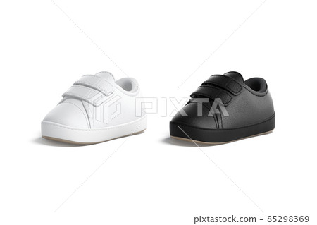 Blank black and white baby shoes mockup, half-turned view 85298369