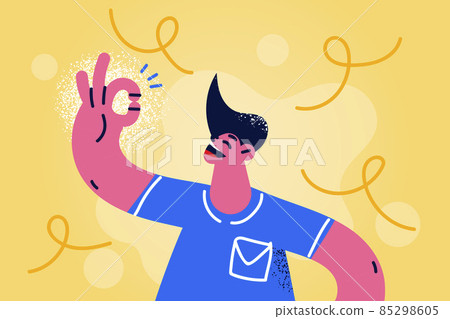 Smiling man show ok hand gesture  85298605