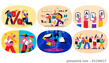 Set of diverse people shopping on Christmas sales  85298617