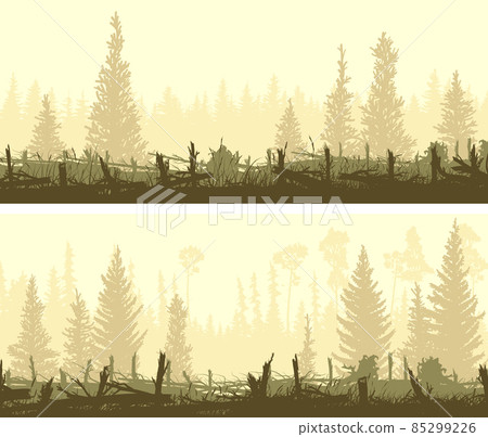 Set of horizontal banners with silhouettes of windbreak forest. 85299226