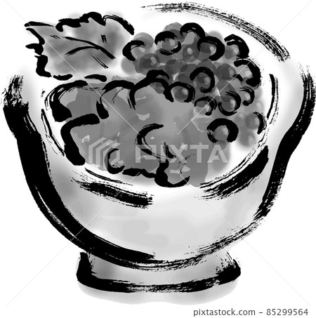 Sea urchin and salmon roe bowl hand-painted Japanese-style illustration monochrome Sea urchin and salmon roe bowl hand-painted Japanese-style illustration monochrome 85299564