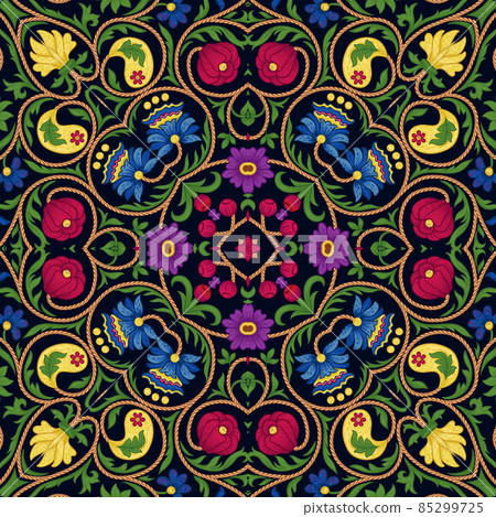 Fantasy flowers in retro, vintage, embroidery style. Fantasy flowers in retro, vintage, embroidery style. 85299725