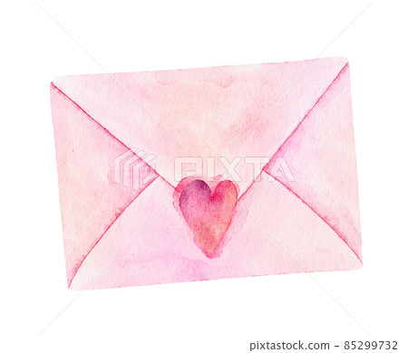 Watercolor pink envelope isolated on white background. Can be used for for Valentines day card, invitation and other design. 85299732