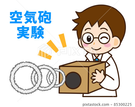 Boy with glasses in a white coat doing an air cannon experiment 4 Boy with glasses in a white coat doing an air cannon experiment 4 85300225