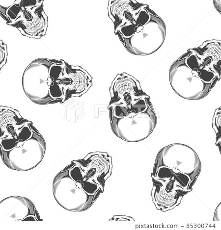 Seamless pattern of vintage monochrome skull. Vector illustration 85300744