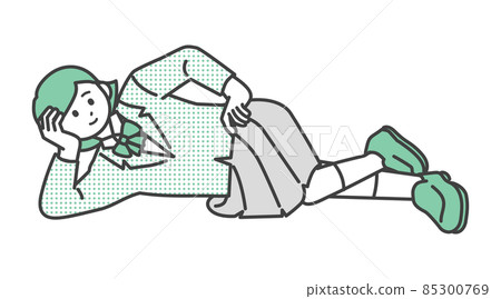 躺著的女學生插畫素材 85300769