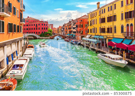 Grand Canal, bridges and colorful houses of Venice, Italy 85300875