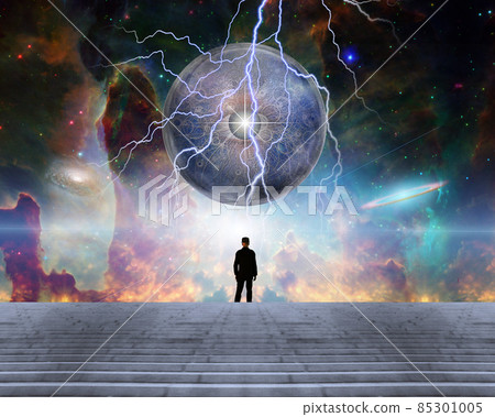 Crystal ball with eye in space. 3D rendering 85301005