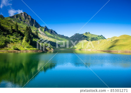 Lac De Lessy and Mountain landscape in The Grand-Bornand, France 85301271
