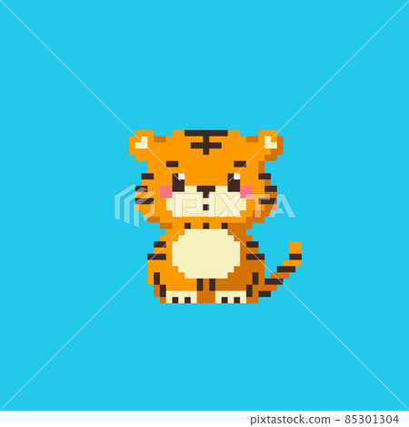 Pixel art year of tiger icon. Vector 8 bit... - Stock Illustration ...