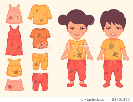 kids in stained dirty clothes, vector illustration 85301333