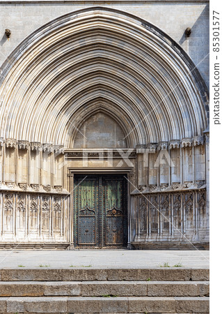 Spain, Catalonia, Girona, Entrance to the Cathedral of St. Mary 85301577