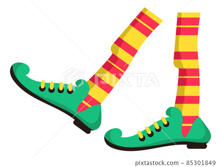Christmas elf feet. Striped funny legs of santa helper 85301849